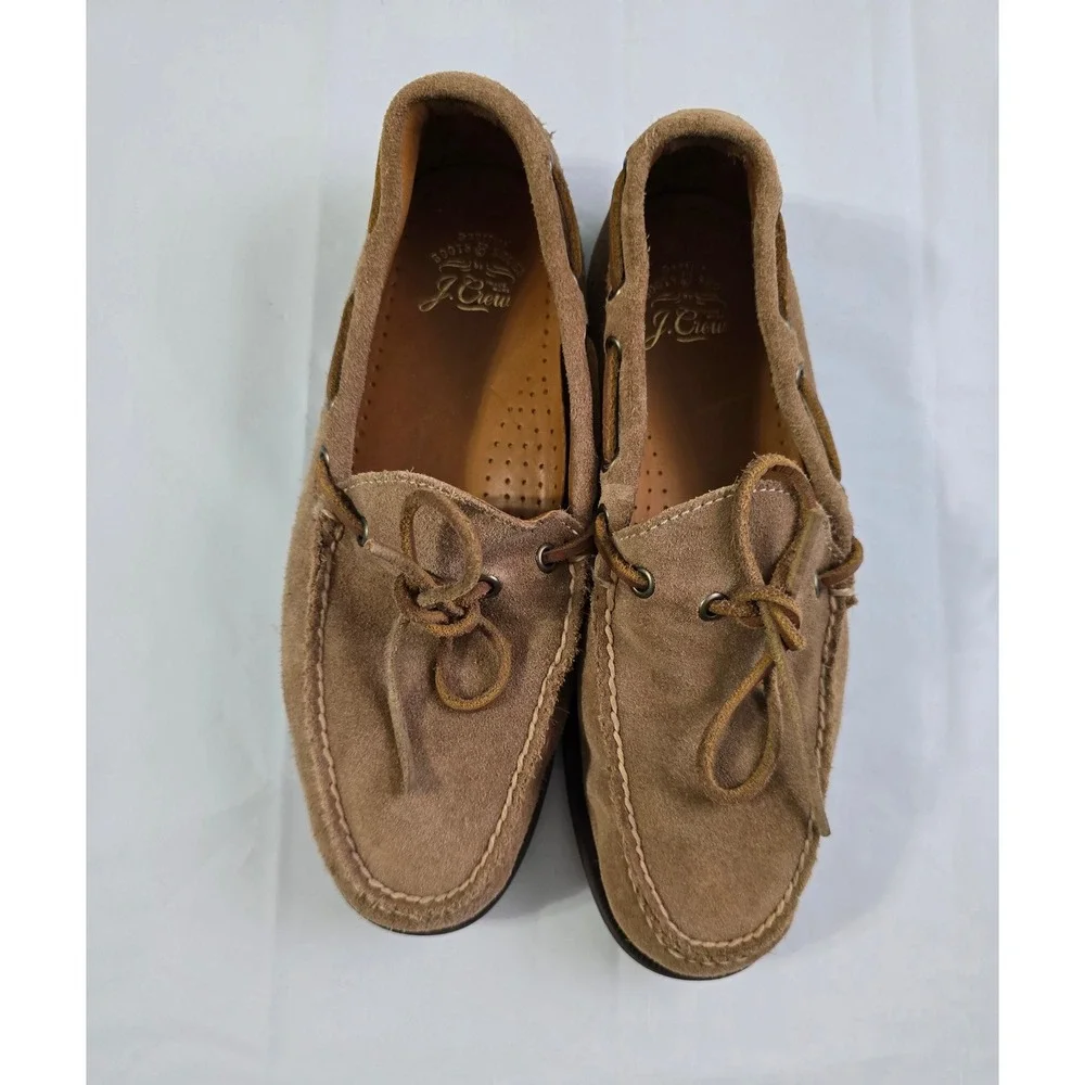 J.Crew Mens Ludlow Suede Boat Shoes Tan Brown Vibram Sole Loafers Size 8.5